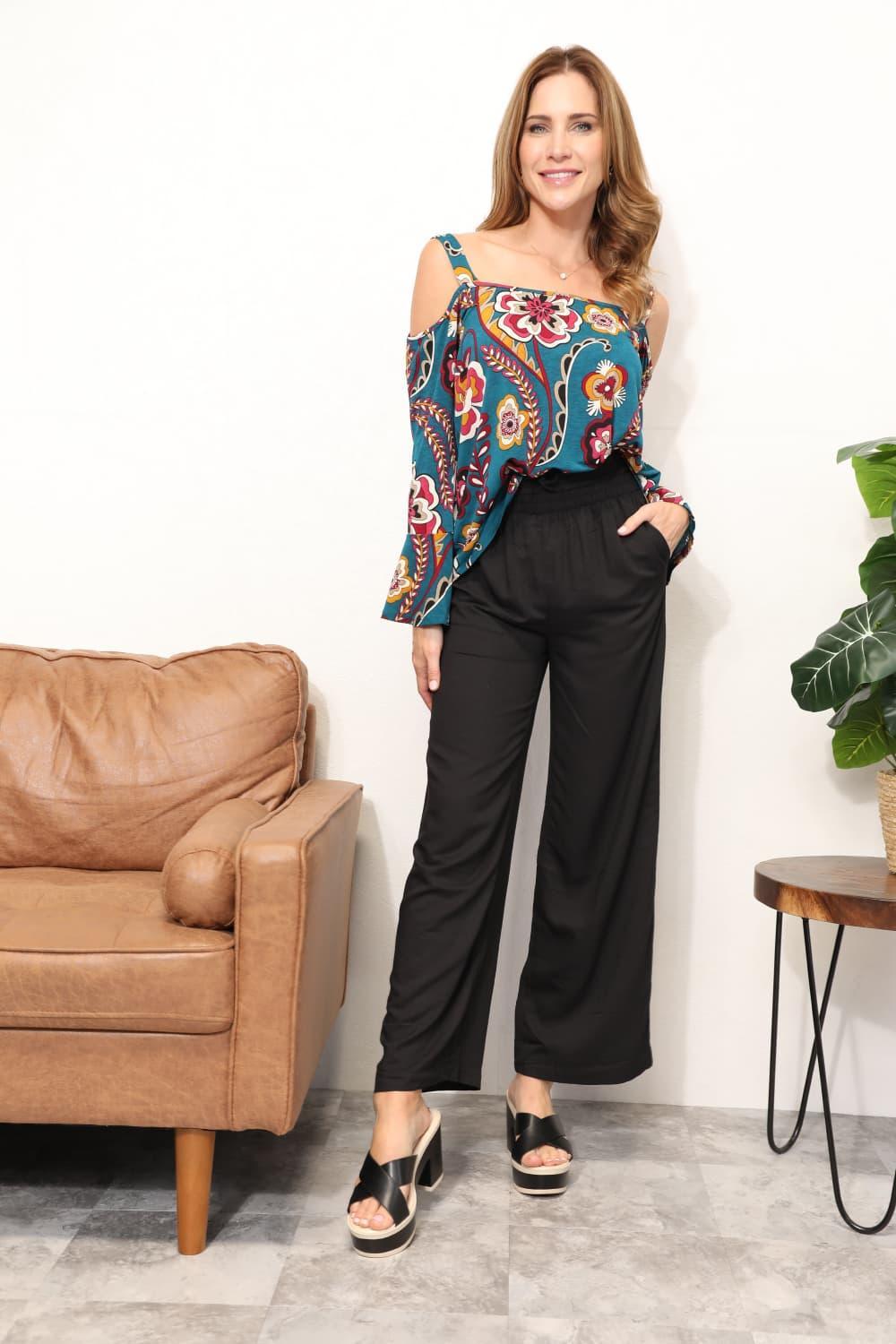 Full Of Life Cold Shoulder Plus Size Floral Blouse - MXSTUDIO.COM