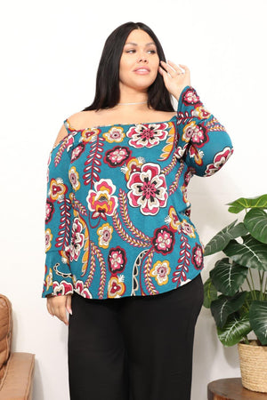 Full Of Life Cold Shoulder Plus Size Floral Blouse - MXSTUDIO.COM