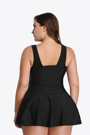 Full Of Sunshine Plunge Black Plus Size Swim Dress - MXSTUDIO.COM