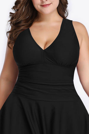 Full Of Sunshine Plunge Black Plus Size Swim Dress - MXSTUDIO.COM