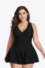 Full Of Sunshine Plunge Black Plus Size Swim Dress - MXSTUDIO.COM