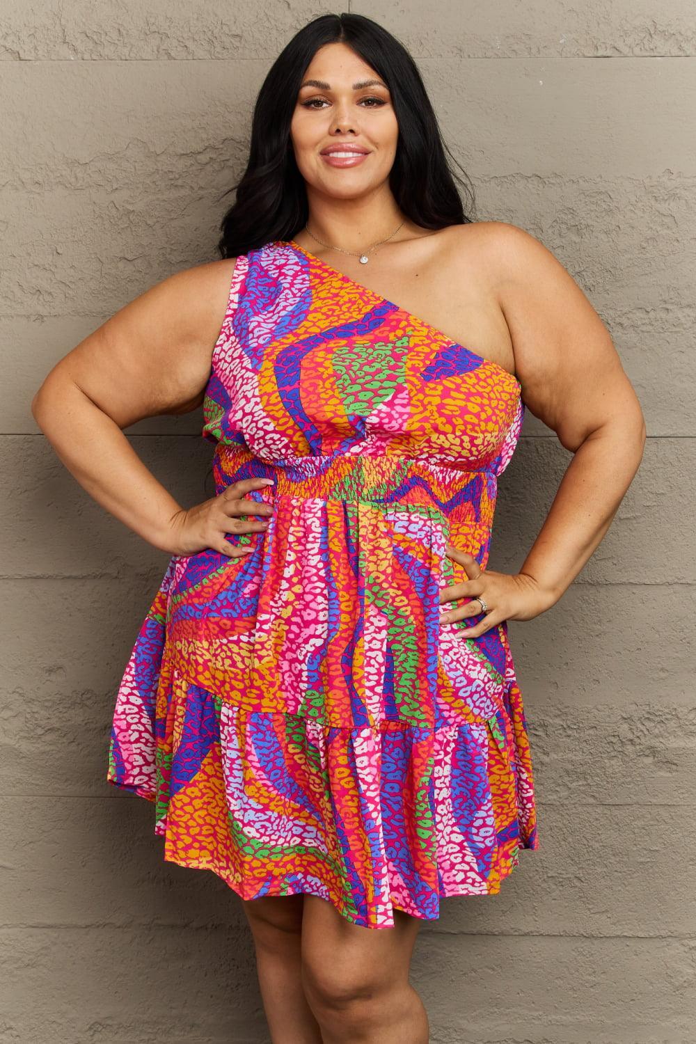 Fun And Flirty Plus Size One Shoulder Dress - MXSTUDIO.COM