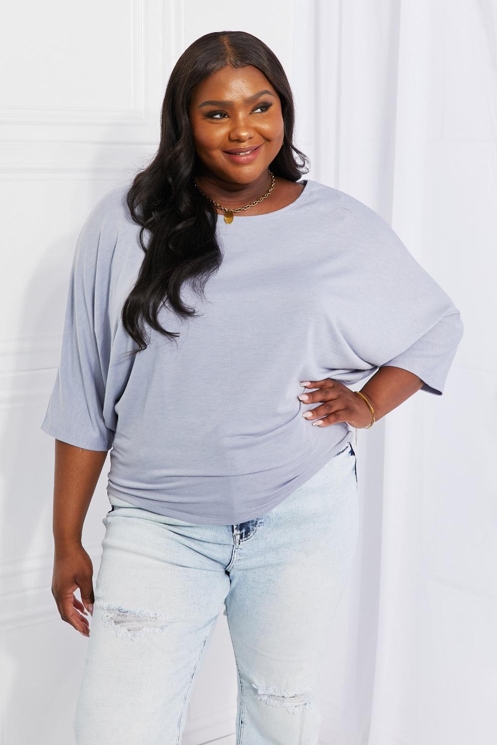 Gaze At Me Misty Blue Plus Size Dolman Sleeve Top - MXSTUDIO.COM