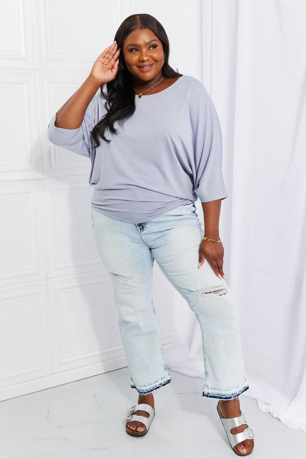 Gaze At Me Misty Blue Plus Size Dolman Sleeve Top - MXSTUDIO.COM