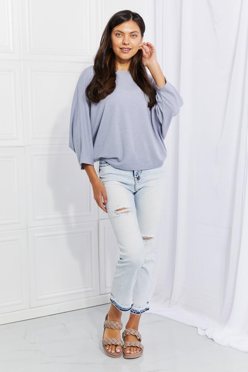 Gaze At Me Misty Blue Plus Size Dolman Sleeve Top - MXSTUDIO.COM