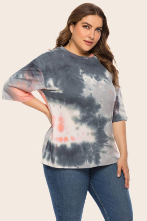 Gentle Calmness Half Sleeve Plus Size Tie Dye T-Shirt - MXSTUDIO.COM