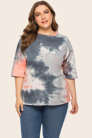 Gentle Calmness Half Sleeve Plus Size Tie Dye T-Shirt - MXSTUDIO.COM