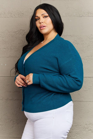 Gentle Touch Button Down Plus Size Teal Cardigan - MXSTUDIO.COM