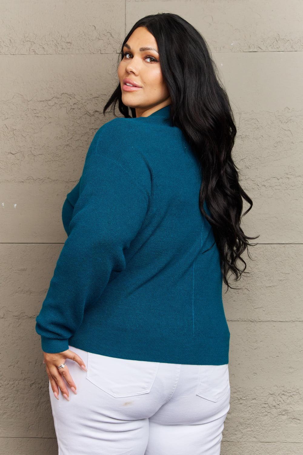 Gentle Touch Button Down Plus Size Teal Cardigan - MXSTUDIO.COM