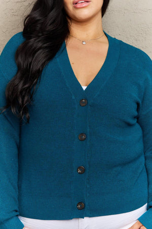 Gentle Touch Button Down Plus Size Teal Cardigan - MXSTUDIO.COM