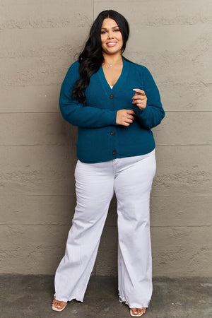 Gentle Touch Button Down Plus Size Teal Cardigan - MXSTUDIO.COM