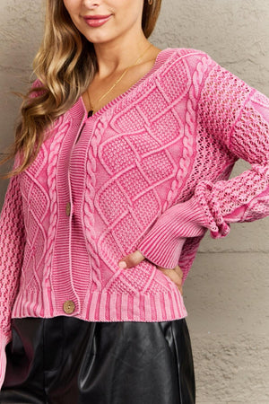 Gentle Touch Wash Fuchsia Plus Size Cable Knit Cardigan - MXSTUDIO.COM