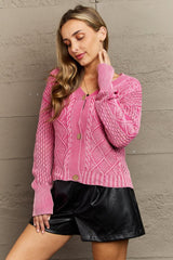 Gentle Touch Wash Fuchsia Plus Size Cable Knit Cardigan - MXSTUDIO.COM