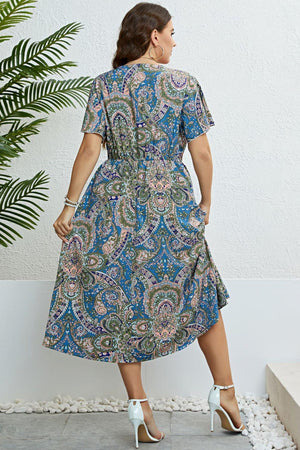 Genuine Beauty Plus Size Printed Midi Flutter Sleeve Dress - MXSTUDIO.COM