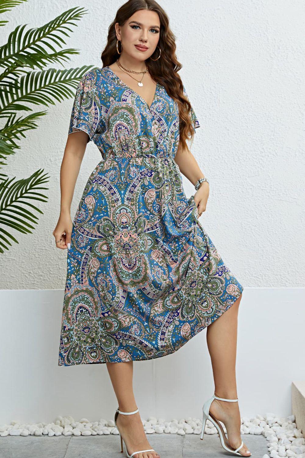 Genuine Beauty Plus Size Printed Midi Flutter Sleeve Dress - MXSTUDIO.COM