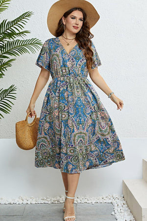 Genuine Beauty Plus Size Printed Midi Flutter Sleeve Dress - MXSTUDIO.COM