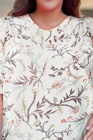 Genuine Love Puff Sleeve Ivory Plus Size Floral Top - MXSTUDIO.COM