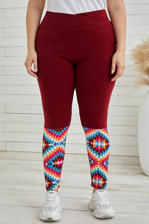 Geometric Print Plus Size High Waist Leggings - MXSTUDIO.COM