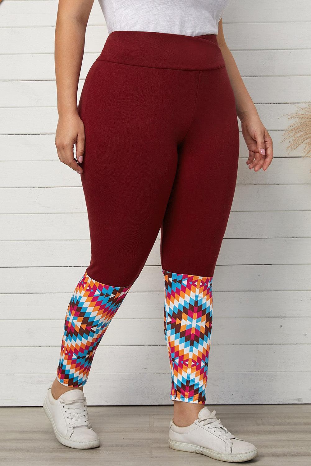 Geometric Print Plus Size High Waist Leggings - MXSTUDIO.COM