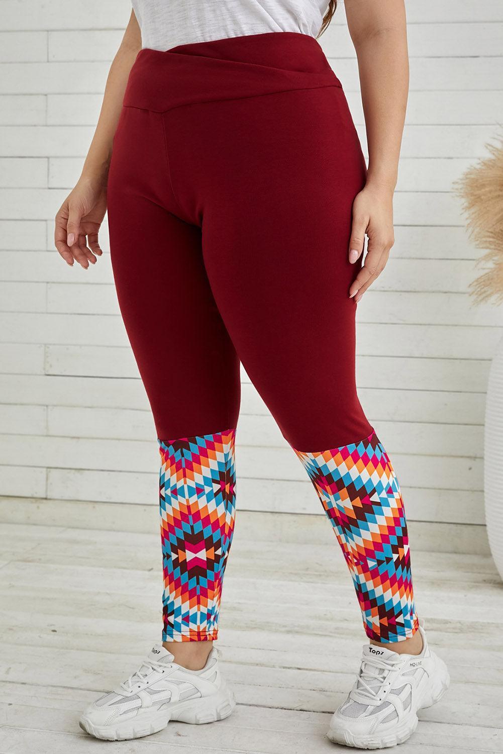 Geometric Print Plus Size High Waist Leggings - MXSTUDIO.COM