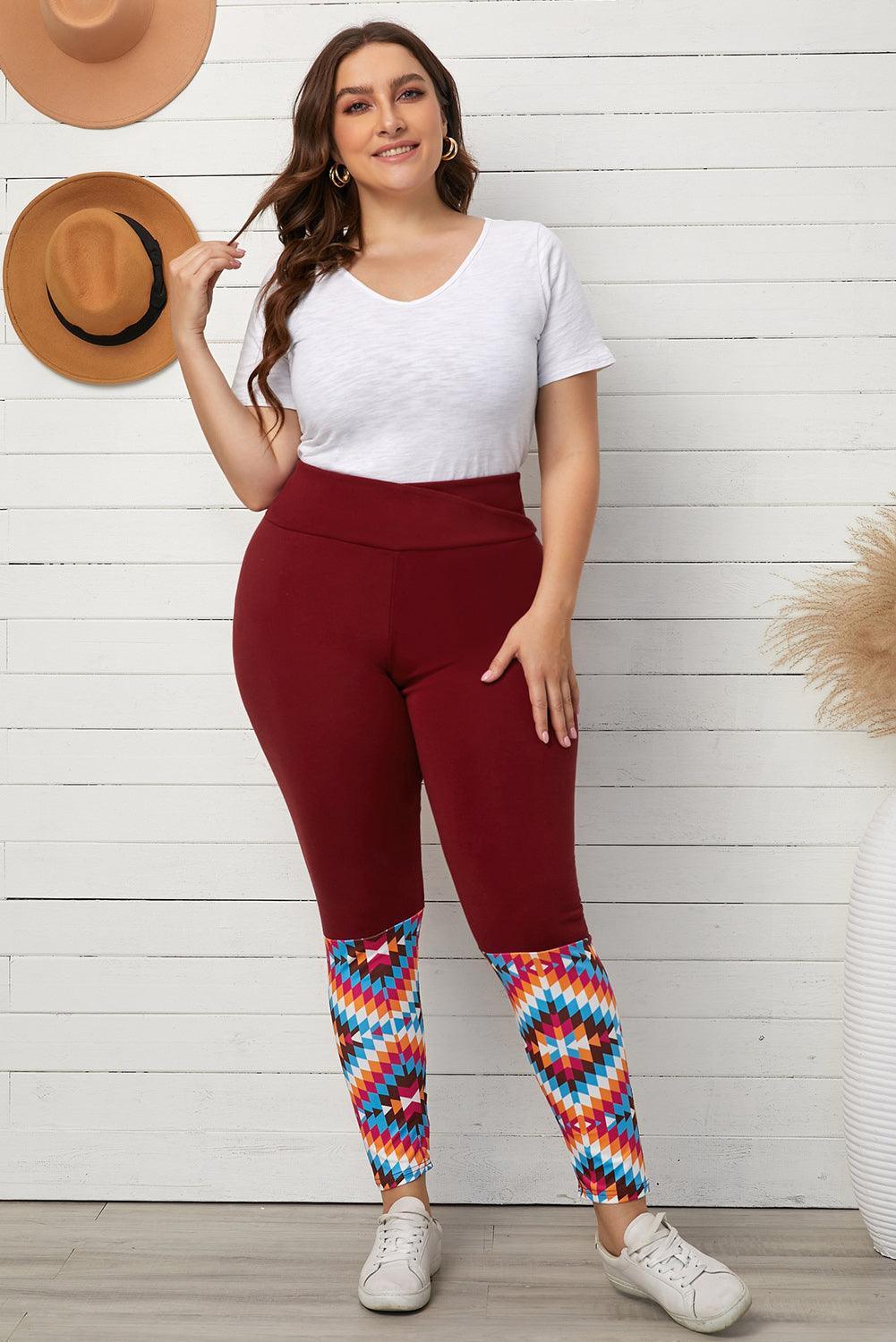 Geometric Print Plus Size High Waist Leggings - MXSTUDIO.COM