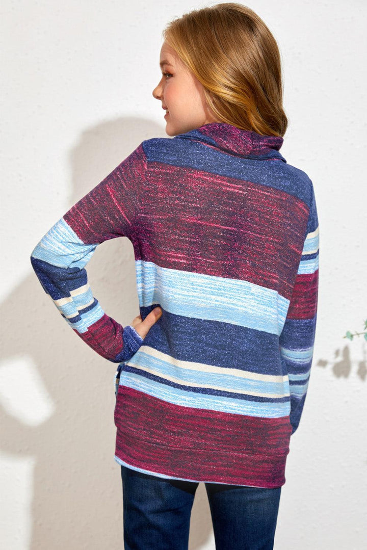 Girls Colorful Striped Cowl Neck Sweatshirt - MXSTUDIO.COM