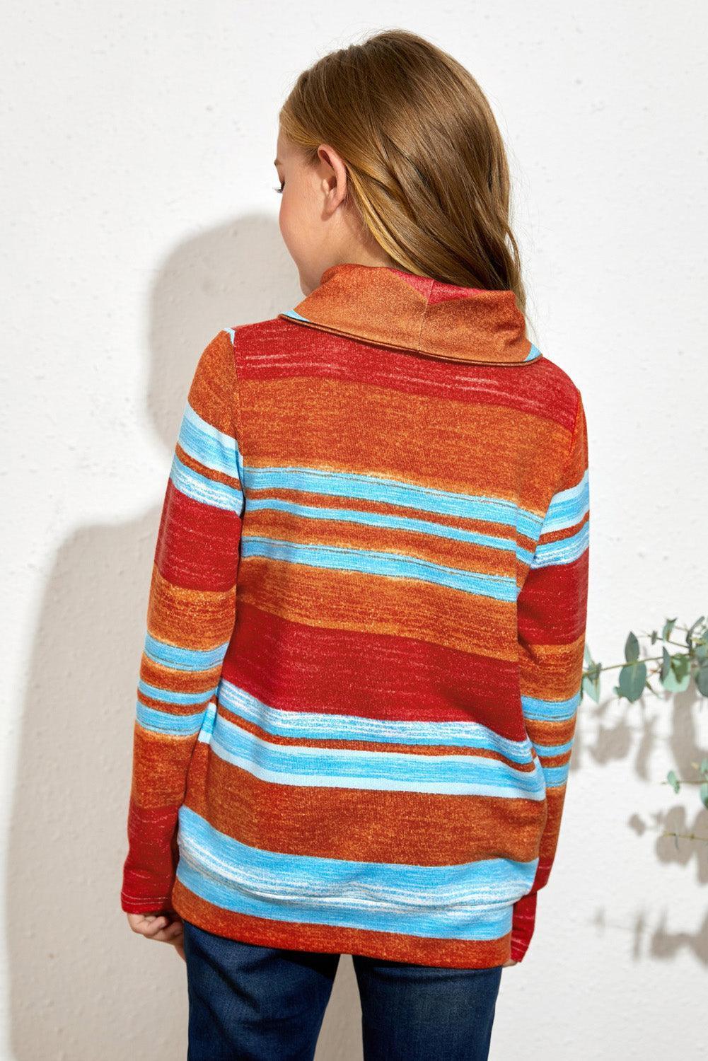 Girls Colorful Striped Cowl Neck Sweatshirt - MXSTUDIO.COM