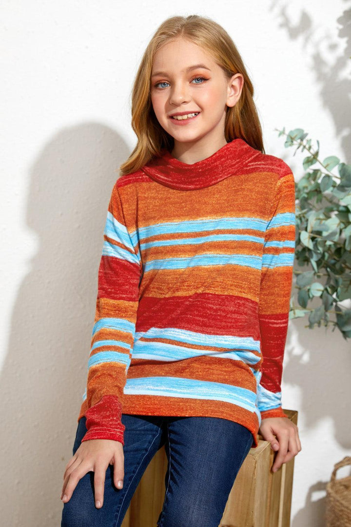 Girls Colorful Striped Cowl Neck Sweatshirt - MXSTUDIO.COM