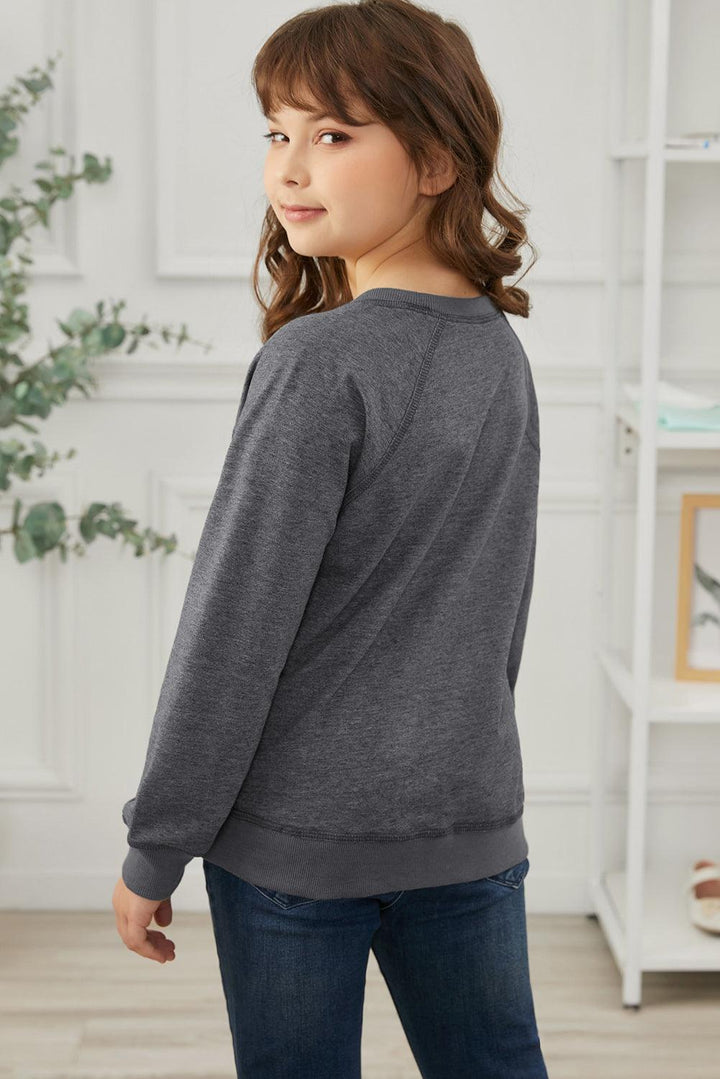 Girls Round Neck Ribbed Trim Sweatshirt - MXSTUDIO.COM