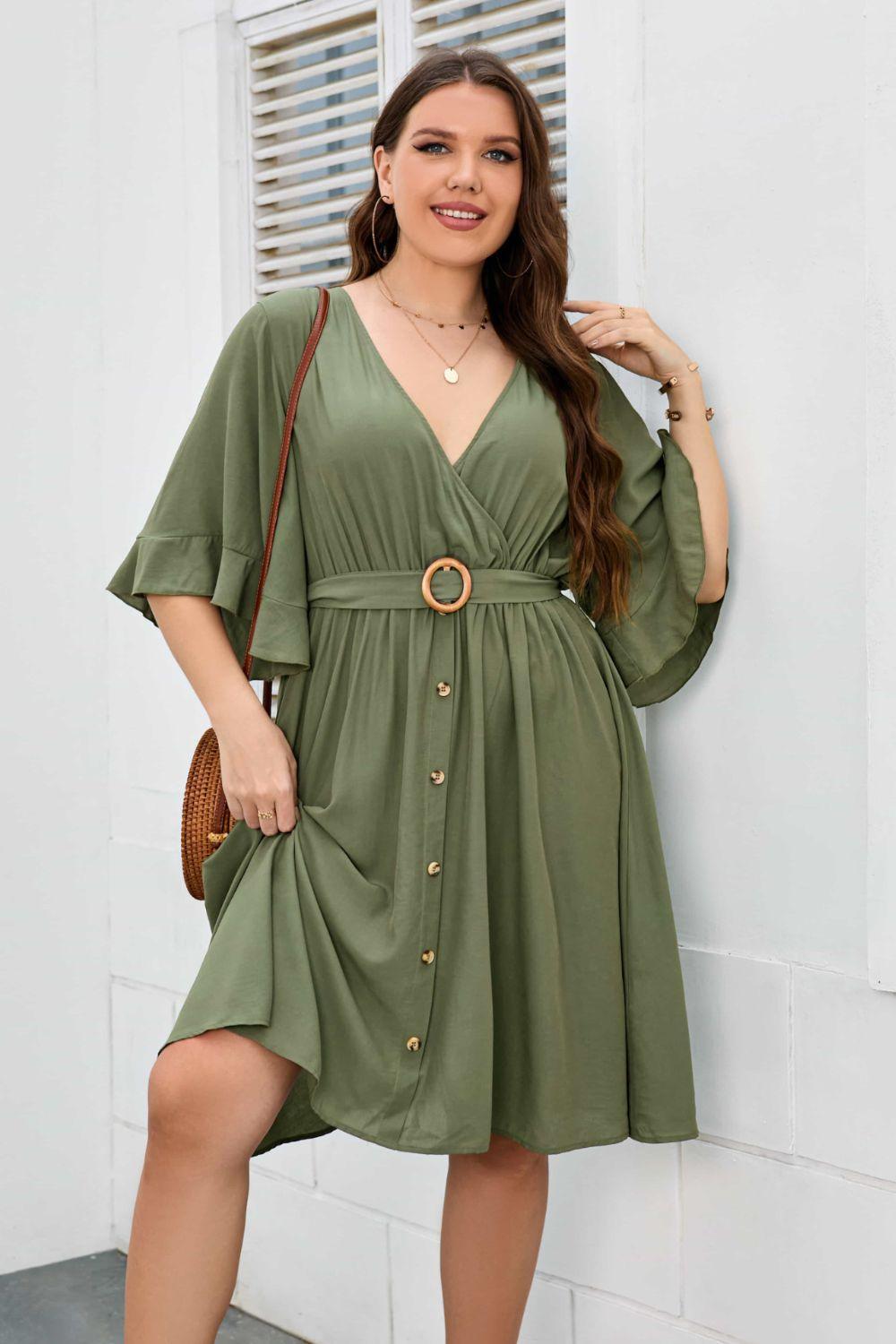 Glide With Ease Half Sleeve Plus Size Belted Dress - MXSTUDIO.COM