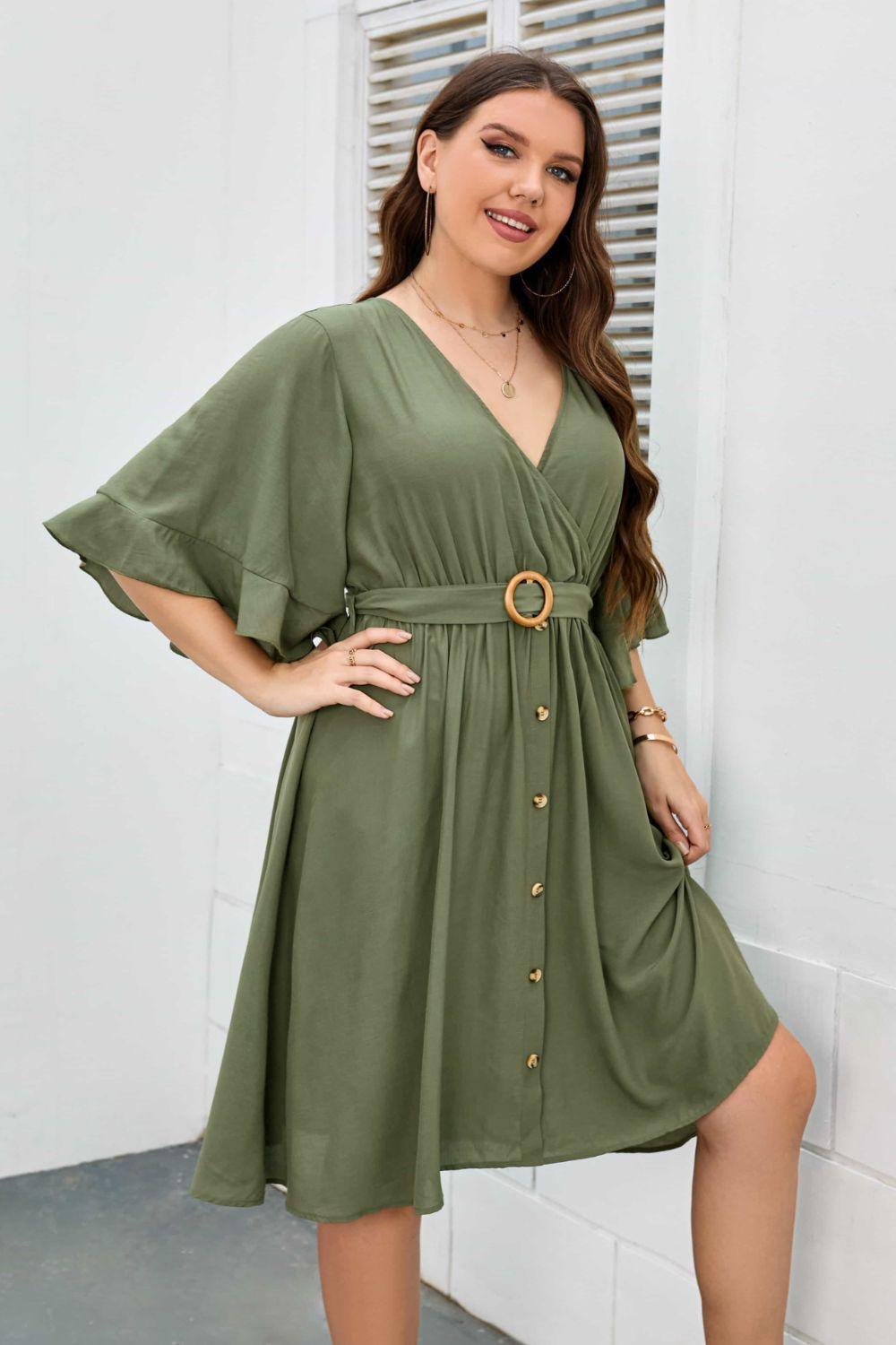 Glide With Ease Half Sleeve Plus Size Belted Dress - MXSTUDIO.COM