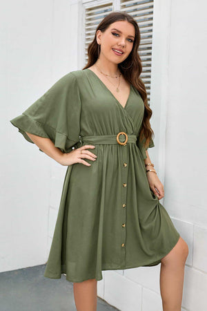 Glide With Ease Half Sleeve Plus Size Belted Dress - MXSTUDIO.COM