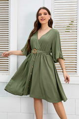 Glide With Ease Half Sleeve Plus Size Belted Dress - MXSTUDIO.COM