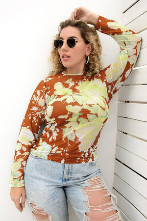 Gorgeous Long Sleeve Plus Size Floral Blouse - MXSTUDIO.COM