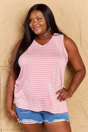 Graceful Ease Sleeveless V-Neck Plus Size Striped Top - MXSTUDIO.COM