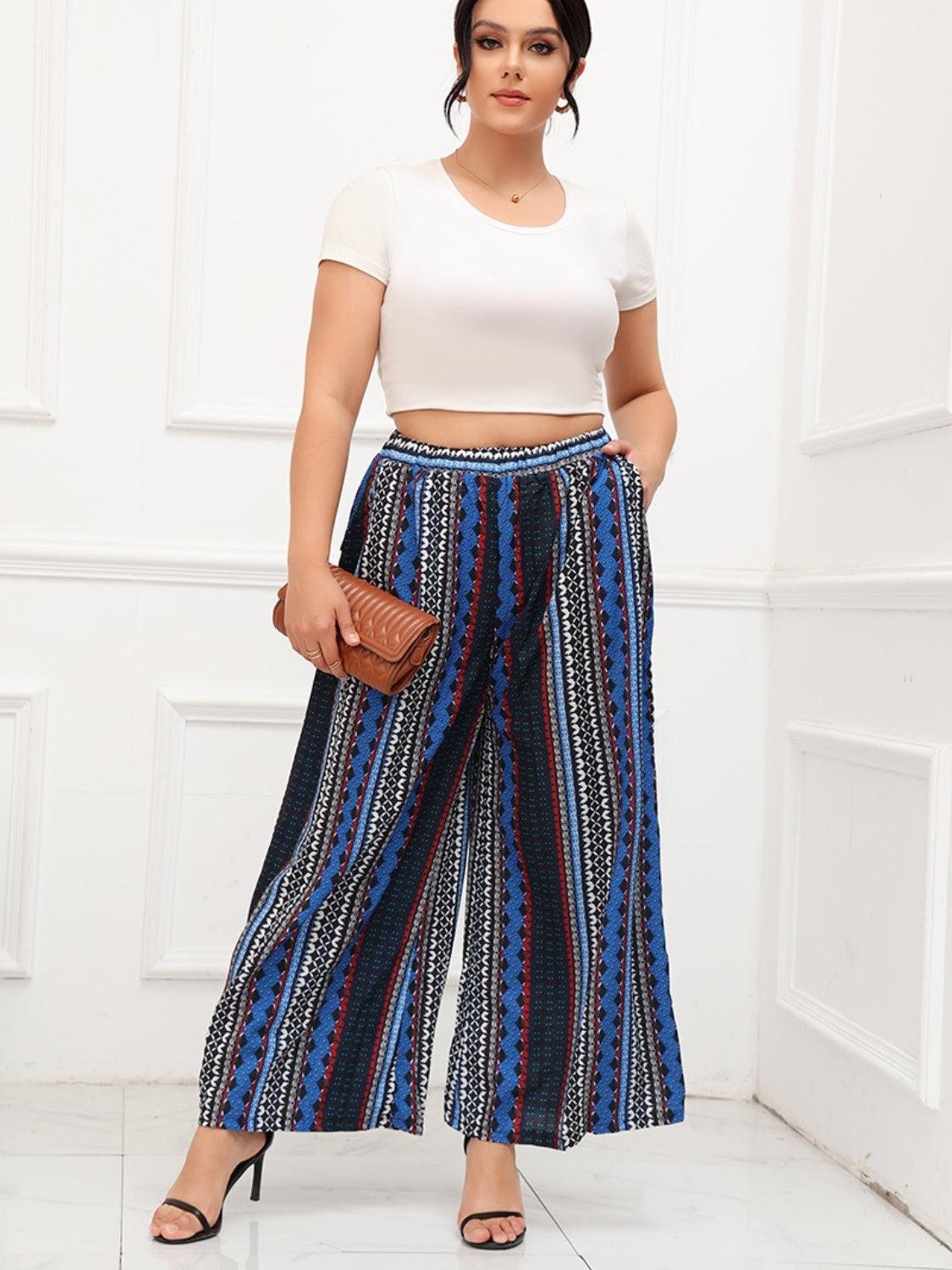 Graceful Printed Womens Plus Size Wide Leg Pants - MXSTUDIO.COM