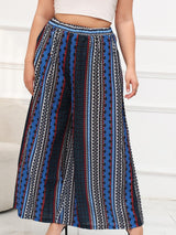 Graceful Printed Womens Plus Size Wide Leg Pants - MXSTUDIO.COM