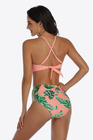 Gracefully Trendy Tropical Print Ruffled Two-Piece Swimsuit - MXSTUDIO.COM