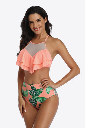 Gracefully Trendy Tropical Print Ruffled Two-Piece Swimsuit - MXSTUDIO.COM