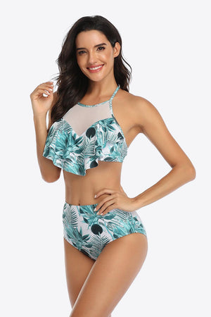 Gracefully Trendy Tropical Print Ruffled Two-Piece Swimsuit - MXSTUDIO.COM