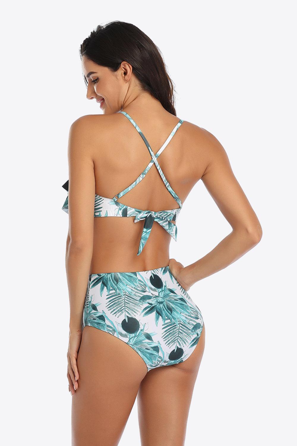 Gracefully Trendy Tropical Print Ruffled Two-Piece Swimsuit - MXSTUDIO.COM