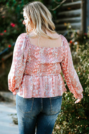 Gratifying Smocked Plus Size Floral Blouse - MXSTUDIO.COM