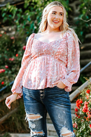 Gratifying Smocked Plus Size Floral Blouse - MXSTUDIO.COM