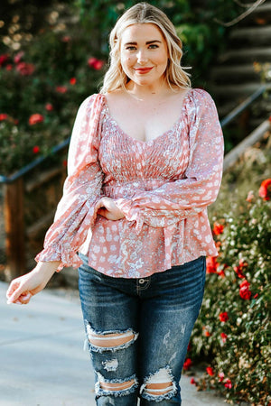 Gratifying Smocked Plus Size Floral Blouse - MXSTUDIO.COM