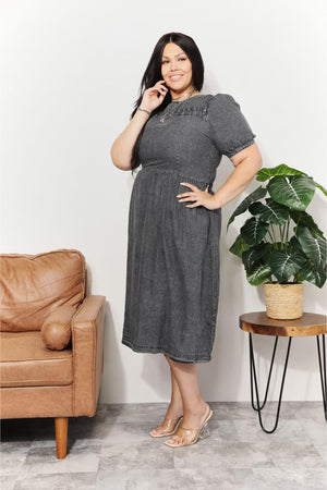 Gratifying Washed Chambray Gray Plus Size Dress - MXSTUDIO.COM