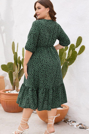 Great Embrace Plus Size Printed Ruffle Hem Midi Dress - MXSTUDIO.COM