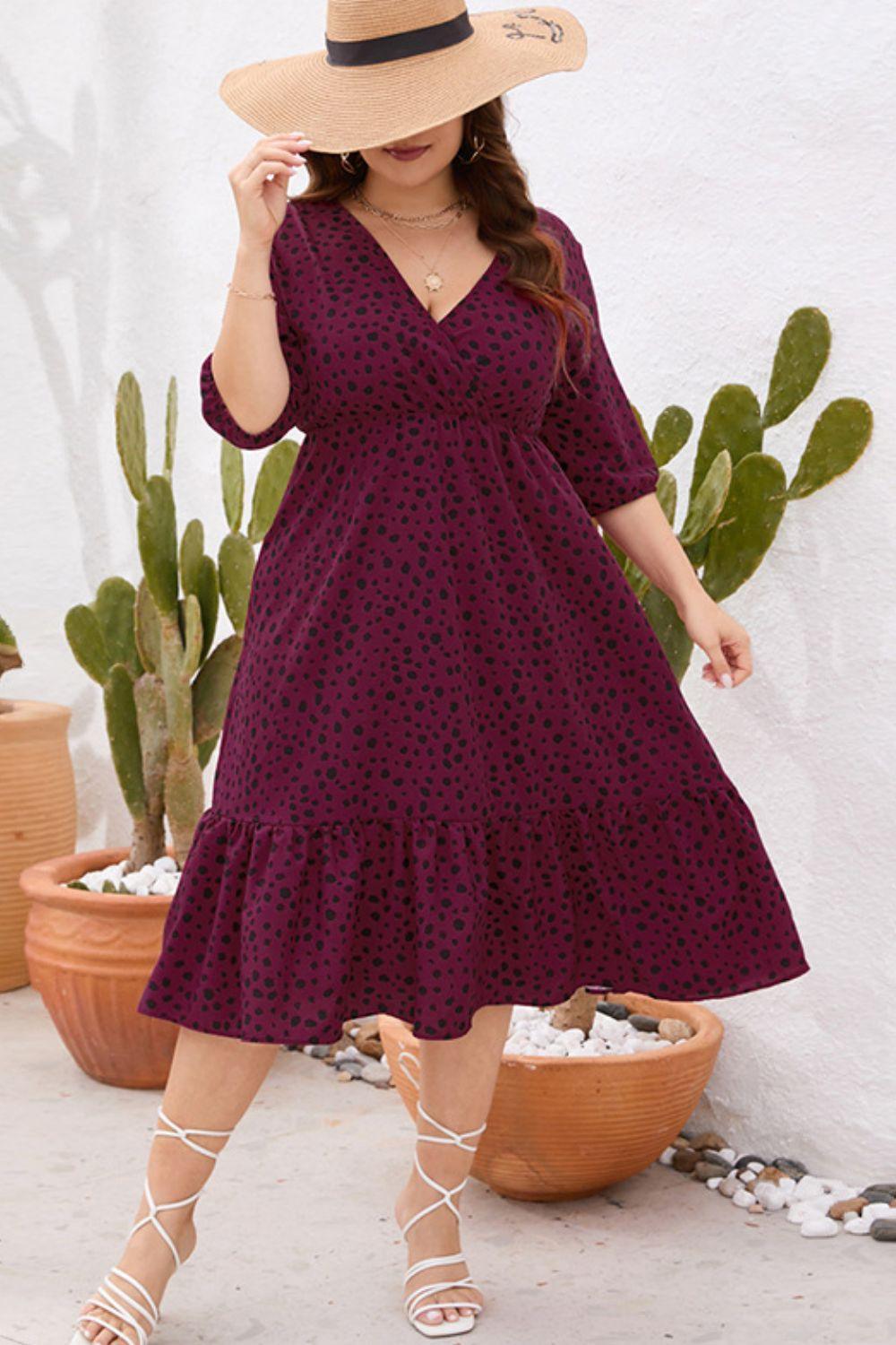 Great Embrace Plus Size Printed Ruffle Hem Midi Dress - MXSTUDIO.COM