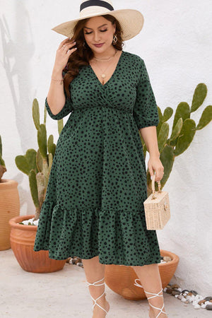 Great Embrace Plus Size Printed Ruffle Hem Midi Dress - MXSTUDIO.COM