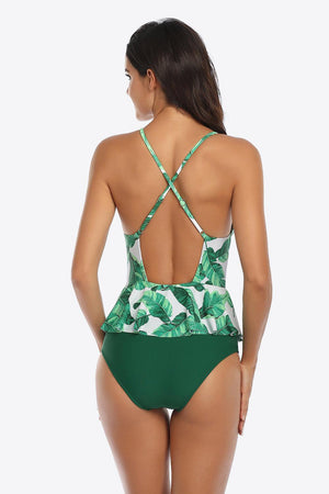 Great Time Printed Ruffled Halter Neck One Piece Swimsuit - MXSTUDIO.COM