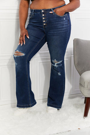 Gutsy Mid Rise Button Fly Plus Size Bootcut Jeans - MXSTUDIO.COM